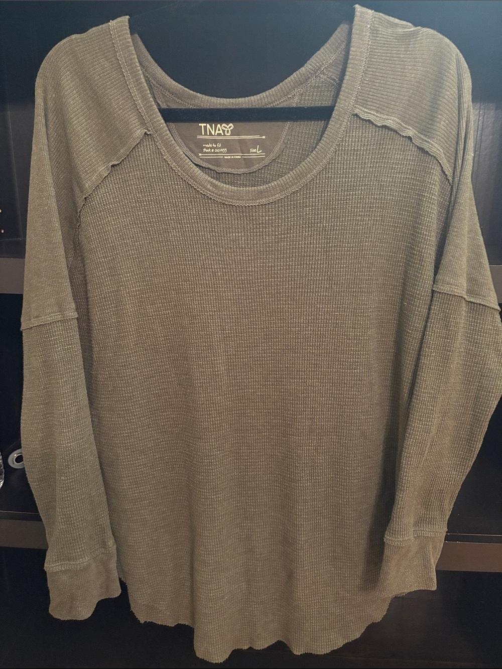 TNA Olive Green Waffle-Knit Long Sleeve Top